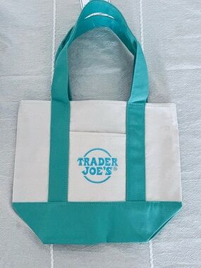 Small Trader Joe's Teal & Cream Canvas Tote